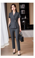 Summer Fabric Professional Women Business Suit with Pants and Jackets Coat Pantsuits Blazers Ladies Work Wear Trousers Set