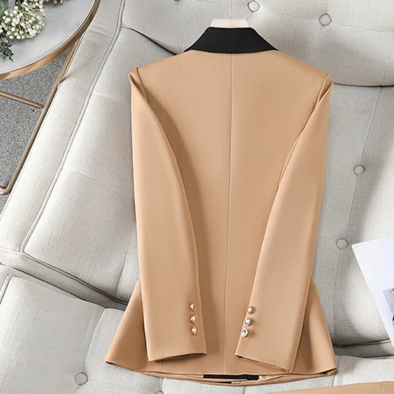 XFPV Office Lady Women Long Sleeves Blazer 2025 Autumn New Contrast Color Double Breasted Notched Loose Blazers Coat Autumn New