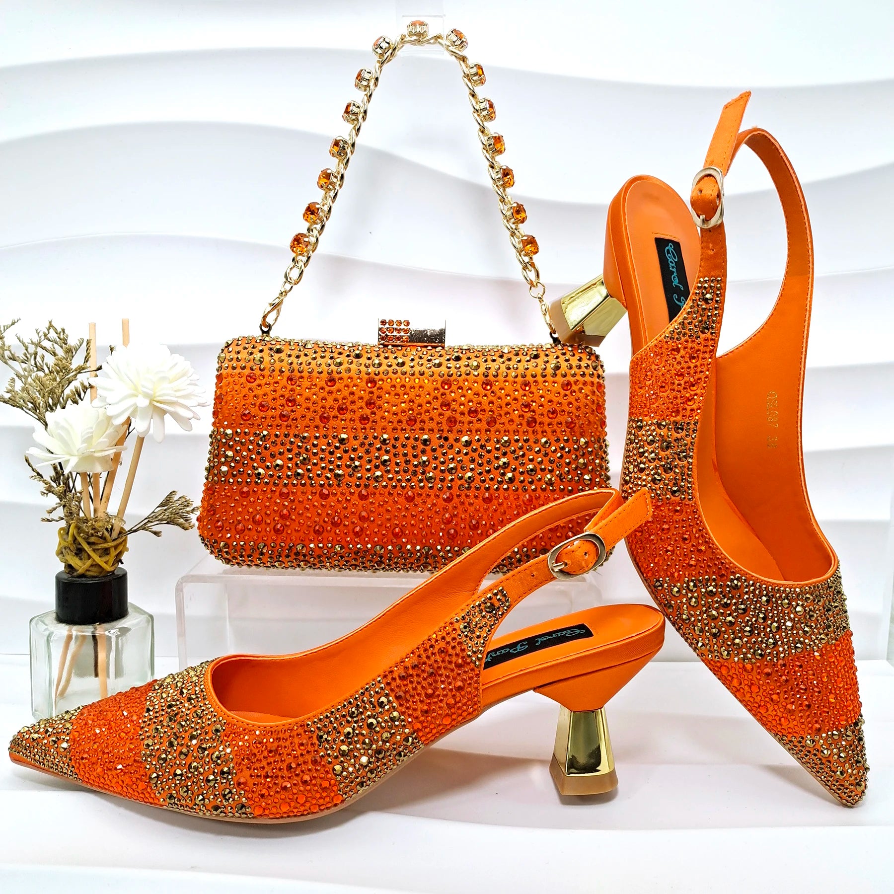 New Italian Design Stylish And Elegant Sky Blue Rhinestone Embellished Satin Pointy Toe Pumps And Clutch Bag