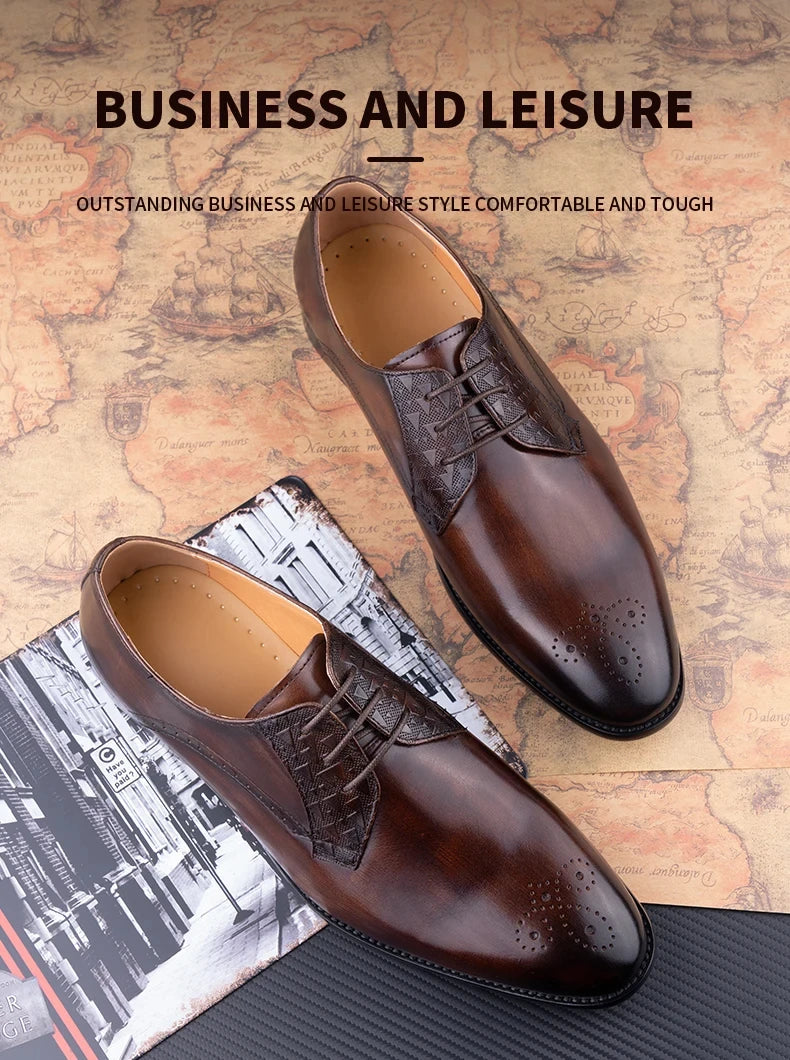Luxury Mens Leather Shoes Fashions Genuine Leather Elegant Dress Derby Formal Shoe Casual Business Party Leather Shoes Coffee