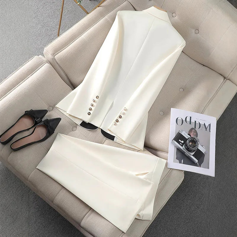 Fashion Red Black Beige Women Pant Suit 2 Piece Set Office Ladies Female Business Work Wear Formal Blazer Jacket And Trouser
