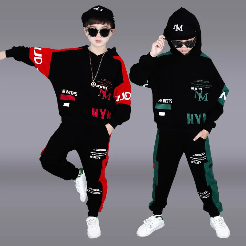2025 autumn winter children Boy Clothes Teenager tracksuit letters Hooded Top Shirts Sweatshirt + Ankle-tie Pant 8 10 11 12 year