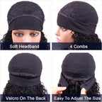 Human Hair Headband Wig Kinky Curly Full Machine Made Brazilian Remy Human Hair Wigs For Women 180% Density  Natural Color