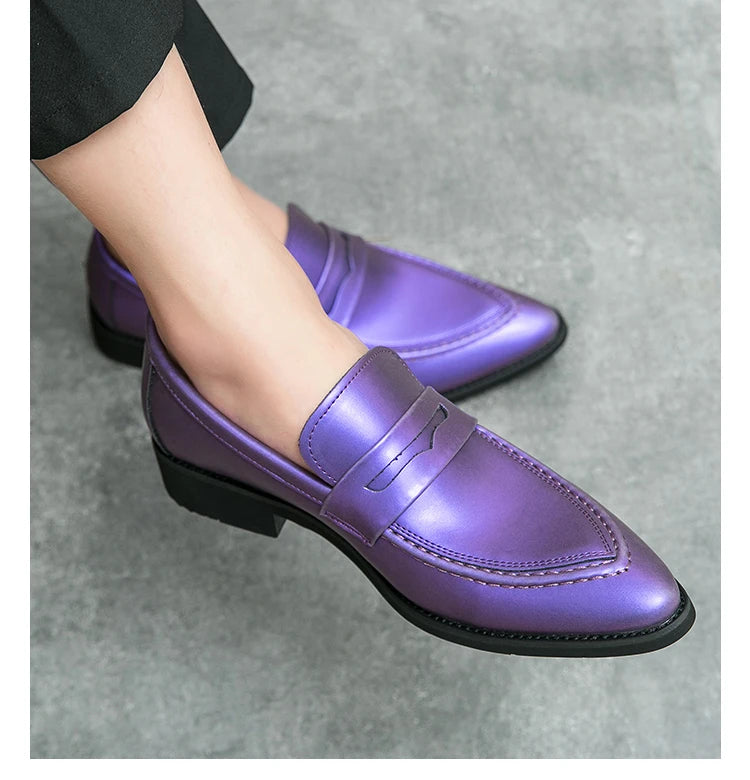 Wedding Leather Shoes For Men Classic Casual Business Shoes Male Green Loafers Social Party Purple Leather Oxford Shoes Man
