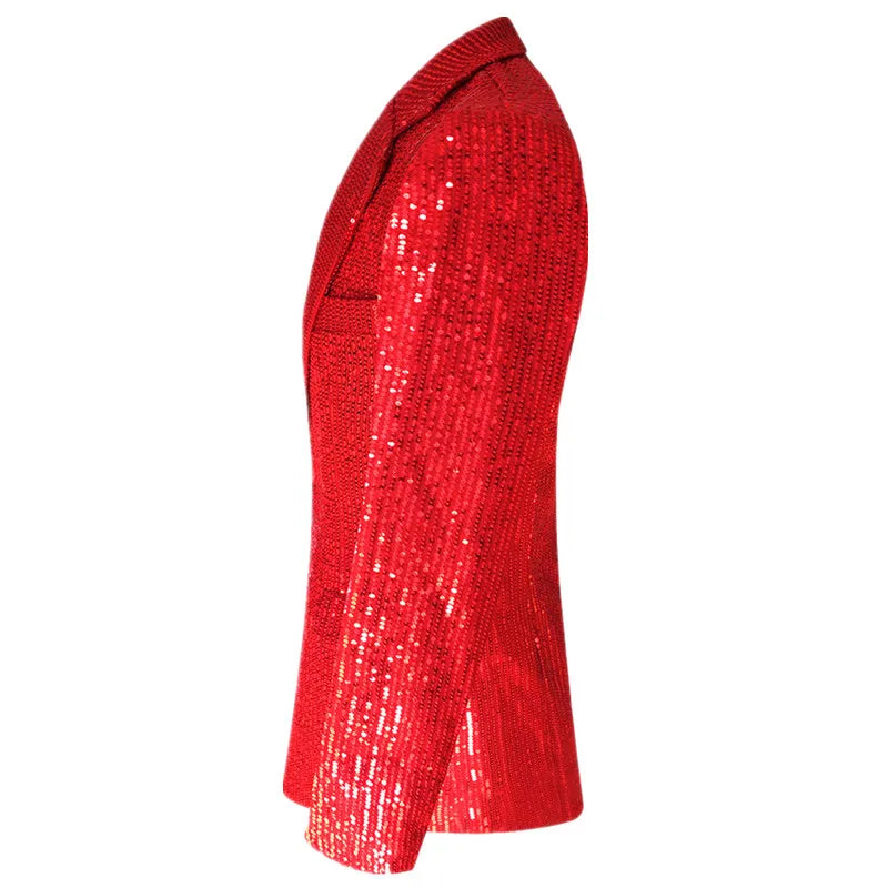 Bright Red Men Luxury Small Sequin Suit Jacket, Black / Green Fashion Male Wedding Dance Party Bar KTV  Blazers Coat.
