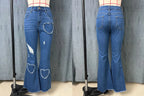 2026 Spring New Arrival Women's Pink Jeans, Blue Heart-Pattern Decorated Stretch Denim Trousers, Fashionable Flared Long Pants.