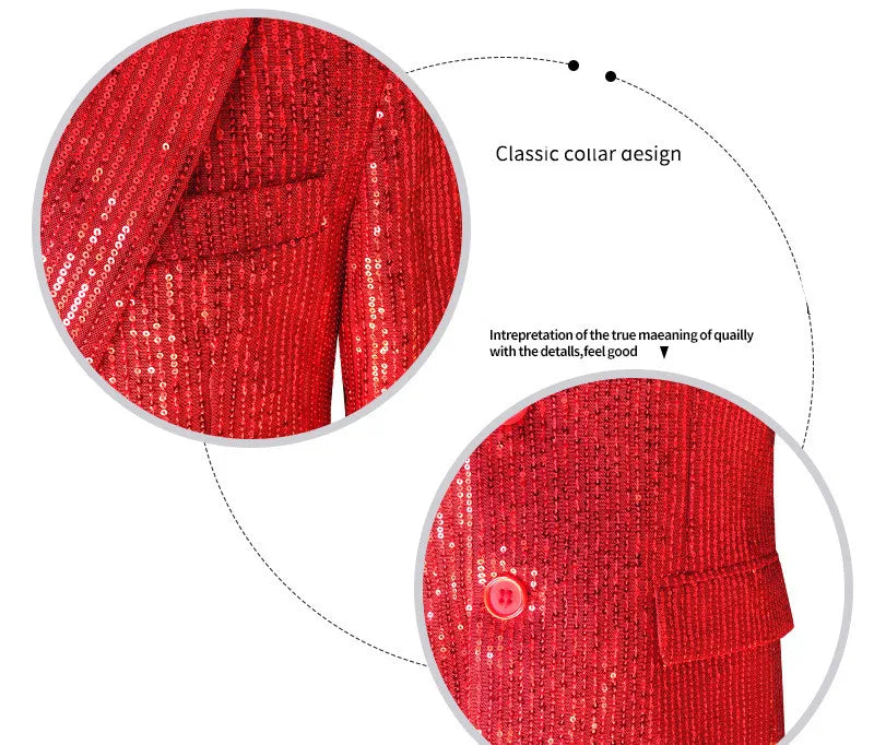 Bright Red Men Luxury Small Sequin Suit Jacket, Black / Green Fashion Male Wedding Dance Party Bar KTV  Blazers Coat.