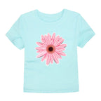 100% Cotton Toddler Girl T Shirt 2 to 3 4 5 6 7 8 9 10 11 12 13 14 Years Pink White Tshirt Flower Print Teenage Girls Tee Shirts