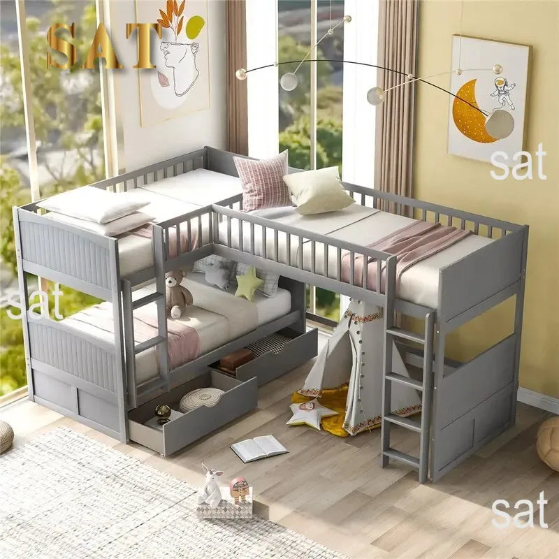 -For Modern  Wood Storage Children Three Bunk Bed Triple Bunk Bed for Kids Bedroom Furniture Muebles De Dormitorio Bedroom Set&