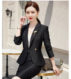NAVIU Blue Suits Women 2023 New Autumn Professional Long Sleeve Rulffes Slim Blazer And Skirt Sets Office Ladies Work Wear Red