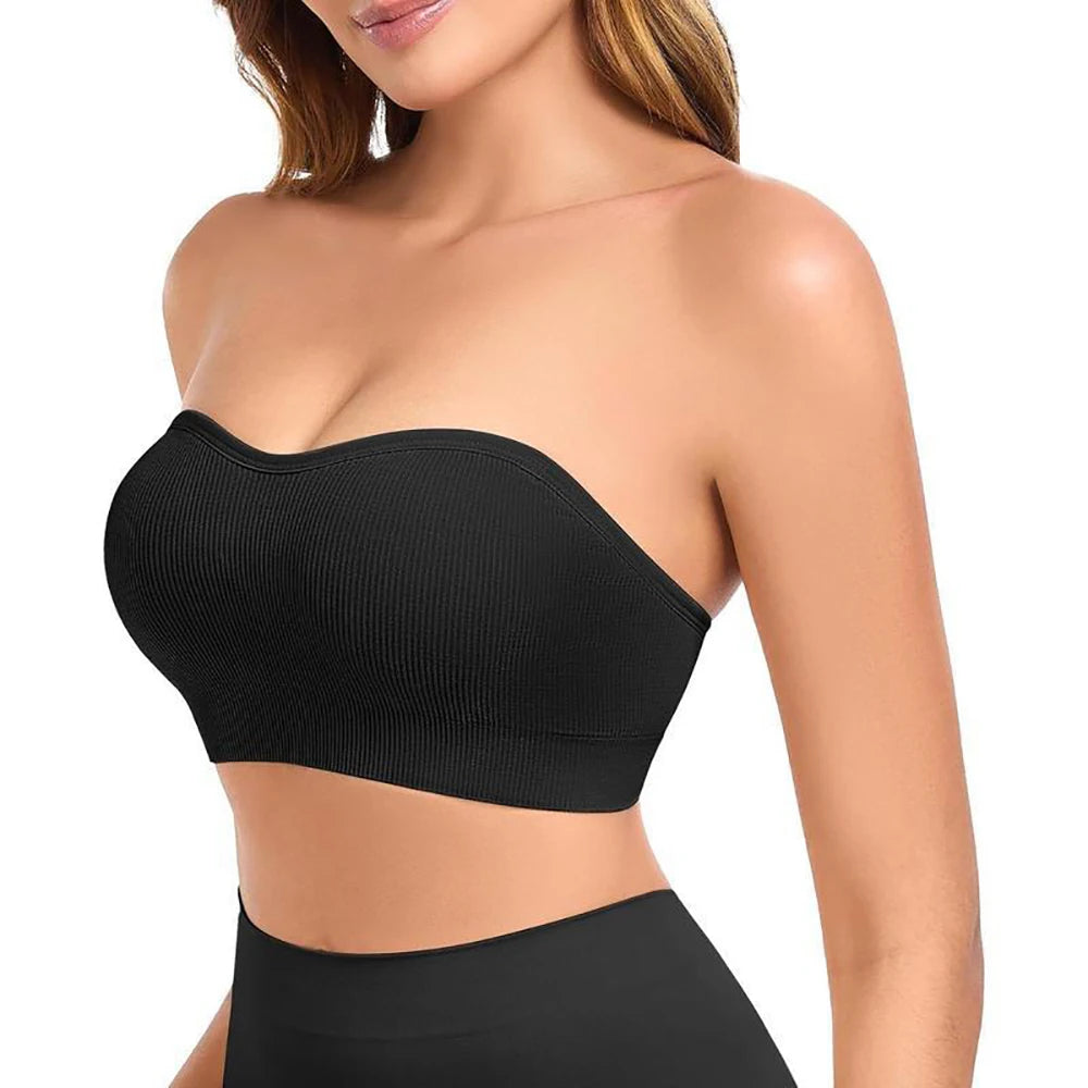 Push Up Strapless Bras For Women Supportive Bandeau Bra Non Slip No Underwire Padded Tube Tops Comfort Soft Wireless Daily Bras