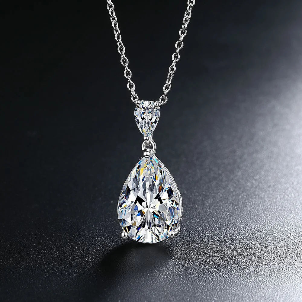 Wholesale14K White Gold 2 Carat Pear Teardrop Cut D Color Moissanite Diamond Necklace With Certificate Fine Jewelry