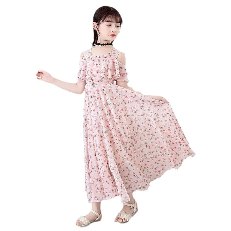 2025 fashion new Summer Teenager Girl Princess Kids Dresses Sleeveless Floral Vestidos Clothes mesh costume 6 8 9 10 12 14 Year