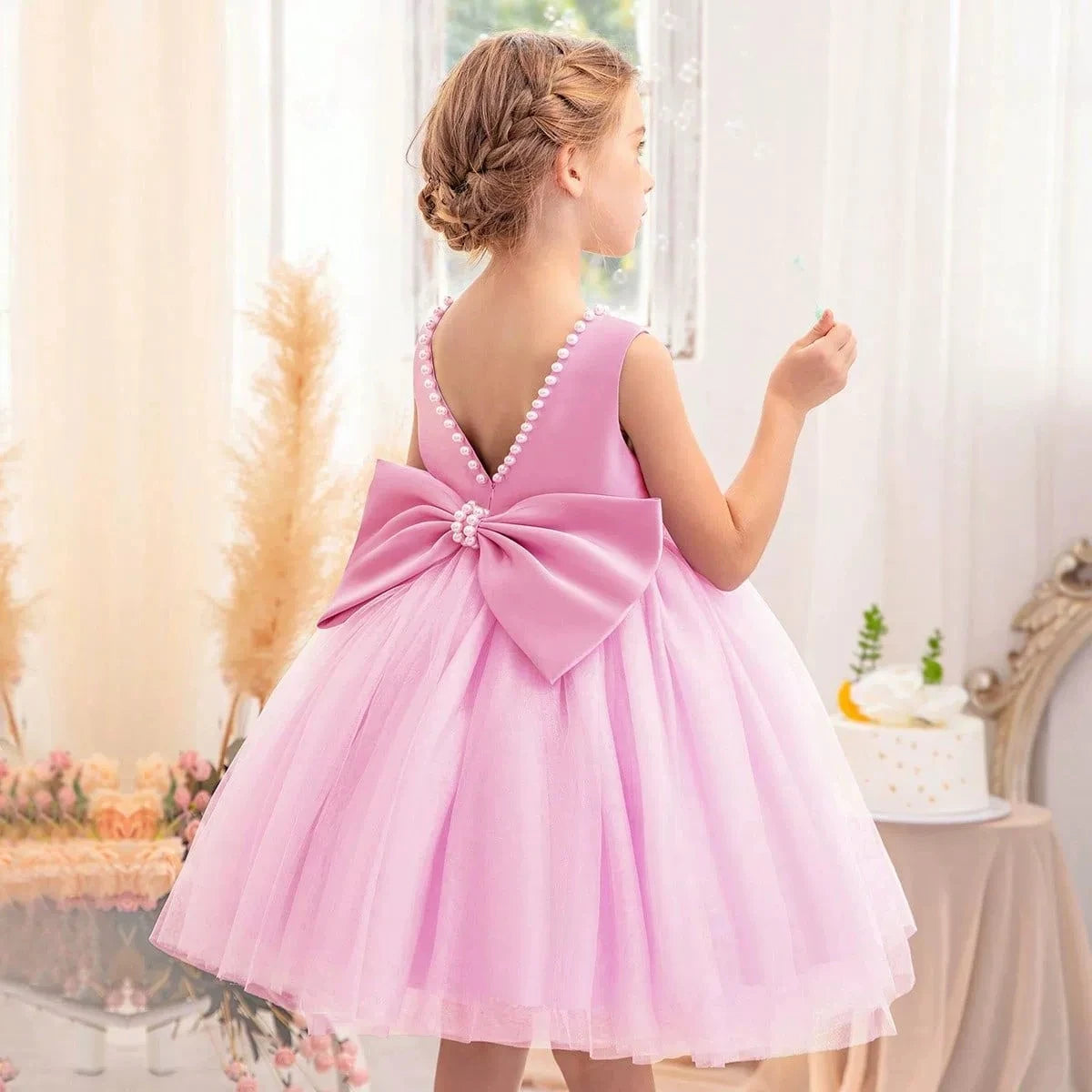 2-10 Years Girls Princess Dress Summer Tulle Big Bow Girls Wedding Dress Piano Performance Costume Host Costume New Kids Clothes