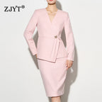 ZJYT Autumn 2025 Women Blazer Skirt Suit 2 Pieces Matching Sets Korean Fashion Office Lady Outfit Business Commuter Work Wear