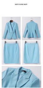 NAVIU Blue Suits Women 2023 New Autumn Professional Long Sleeve Rulffes Slim Blazer And Skirt Sets Office Ladies Work Wear Red