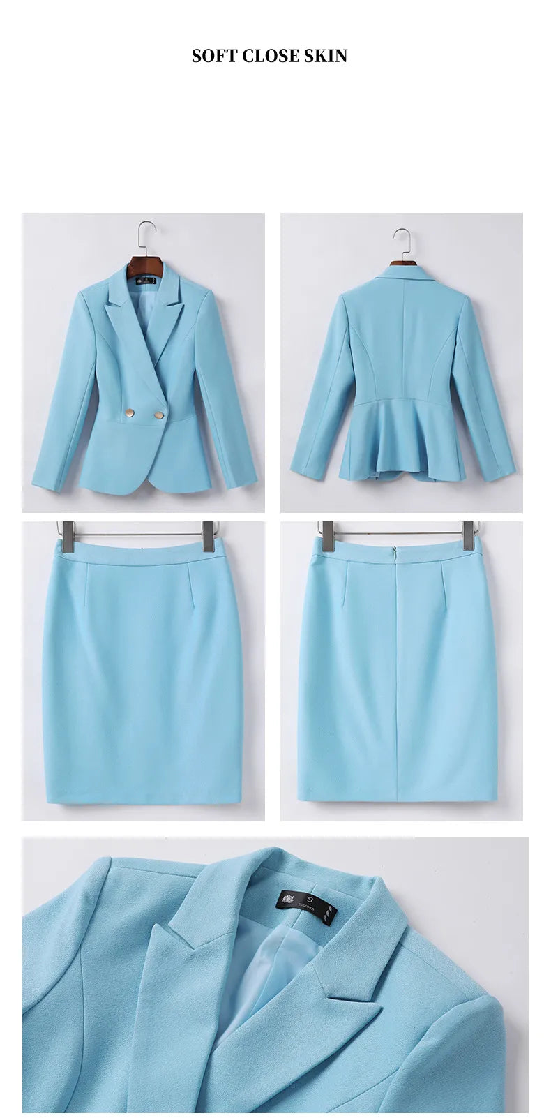 NAVIU Blue Suits Women 2023 New Autumn Professional Long Sleeve Rulffes Slim Blazer And Skirt Sets Office Ladies Work Wear Red