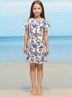 3-14 year old girl butterfly small fresh 3D printed short sleeved dress loose and comfortable party dress