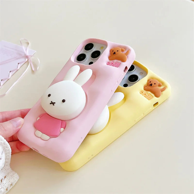 Miffy phone case suitable for iPhone 13-16promax soft silicone shock-absorbing three-dimensional cartoon protective case