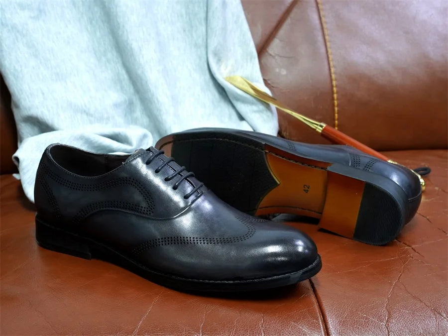 Men Dress Shoes High Quality Italian Elegant Round Toe Lace Up Shoes for Man Wedding Social Oxford dress Shoes