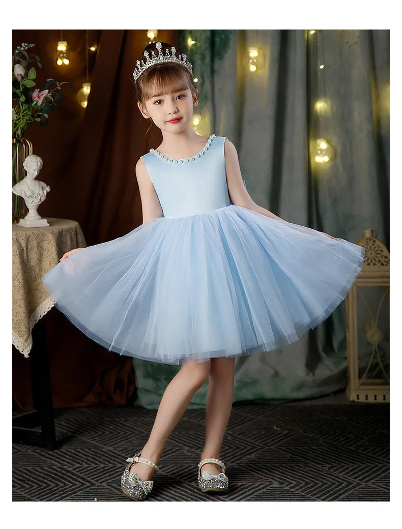 2-10 Years Girls Princess Dress Summer Tulle Big Bow Girls Wedding Dress Piano Performance Costume Host Costume New Kids Clothes
