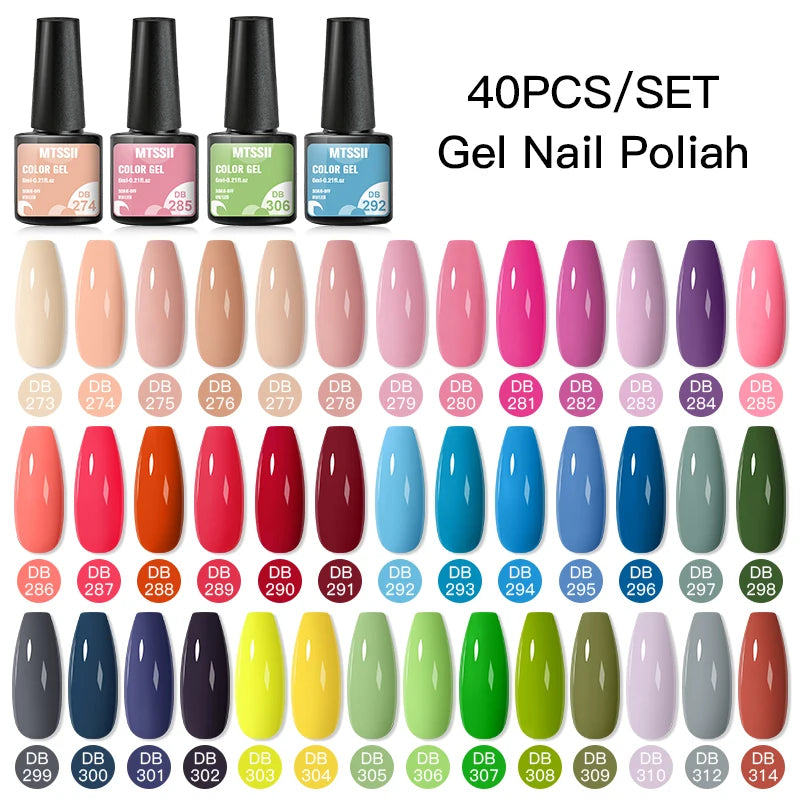 Mtssii 20/40/60Pcs Nail Gel Polish Set Kit Nude Pink Glitter Nail Art UV Gel Manicure Set Vernis Semi Permanent Base Top Coat