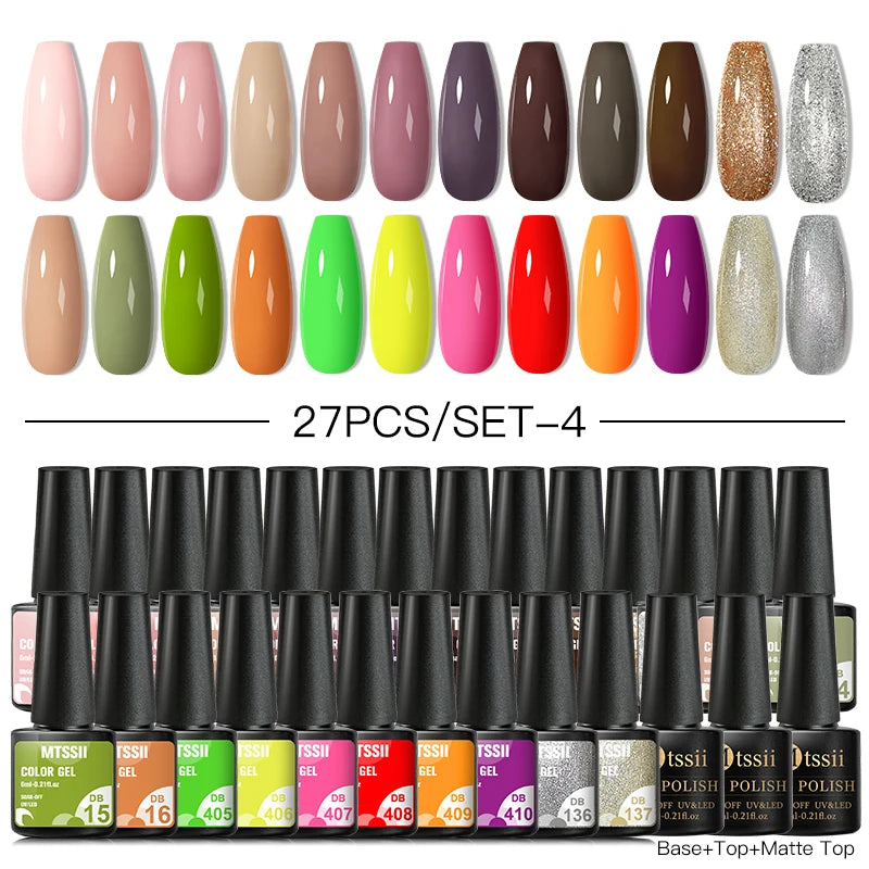 Mtssii 20/40/60Pcs Nail Gel Polish Set Kit Nude Pink Glitter Nail Art UV Gel Manicure Set Vernis Semi Permanent Base Top Coat