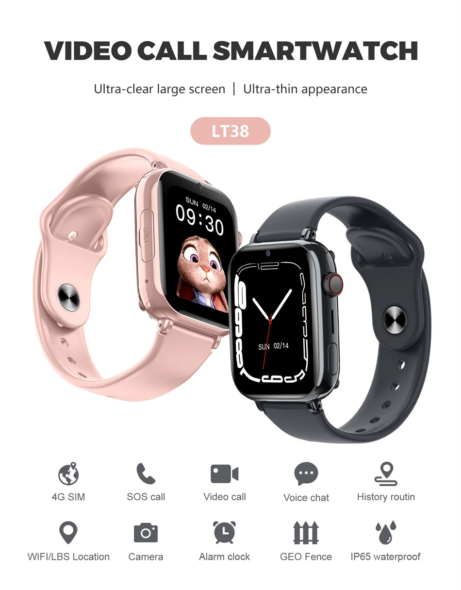 4G SIM Card Smart Watch Kid Smartwatch SOS GPS Location Video Phone Call Watch Children Boy Student Girl Waterproof Smart Watch