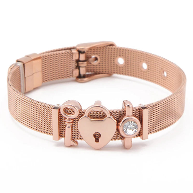 Fashion Stainless Steel For Woman Men Bracelet Mesh Bracelet Set Crystal Heart Anchor Charm Fine Bracelet Bangle Female Lover