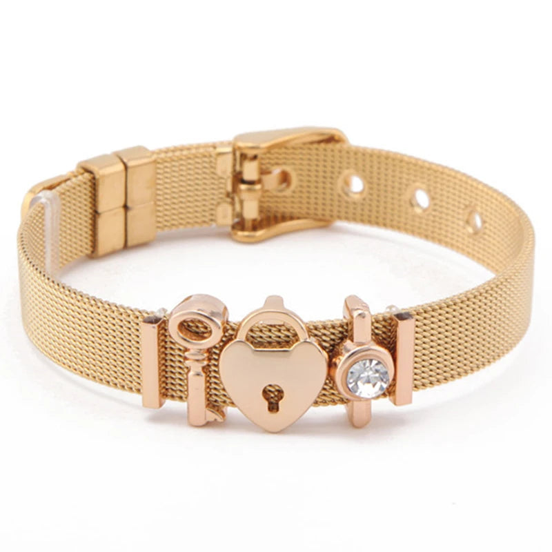 Fashion Stainless Steel For Woman Men Bracelet Mesh Bracelet Set Crystal Heart Anchor Charm Fine Bracelet Bangle Female Lover