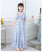 2025 fashion new Summer Teenager Girl Princess Kids Dresses Sleeveless Floral Vestidos Clothes mesh costume 6 8 9 10 12 14 Year