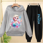 kids Kawaii Elsa Anima Film Pink Hoodies Boys Girls Casual Sweatshirt+Pants 3-12 Years Fashion Top Tracksuit Frozen Set Clothing