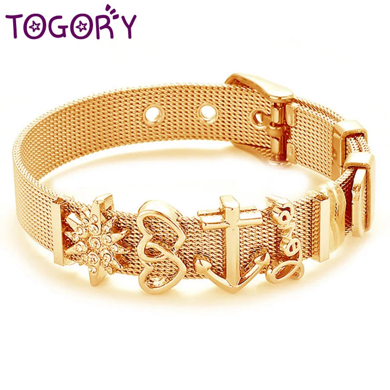 Fashion Stainless Steel For Woman Men Bracelet Mesh Bracelet Set Crystal Heart Anchor Charm Fine Bracelet Bangle Female Lover