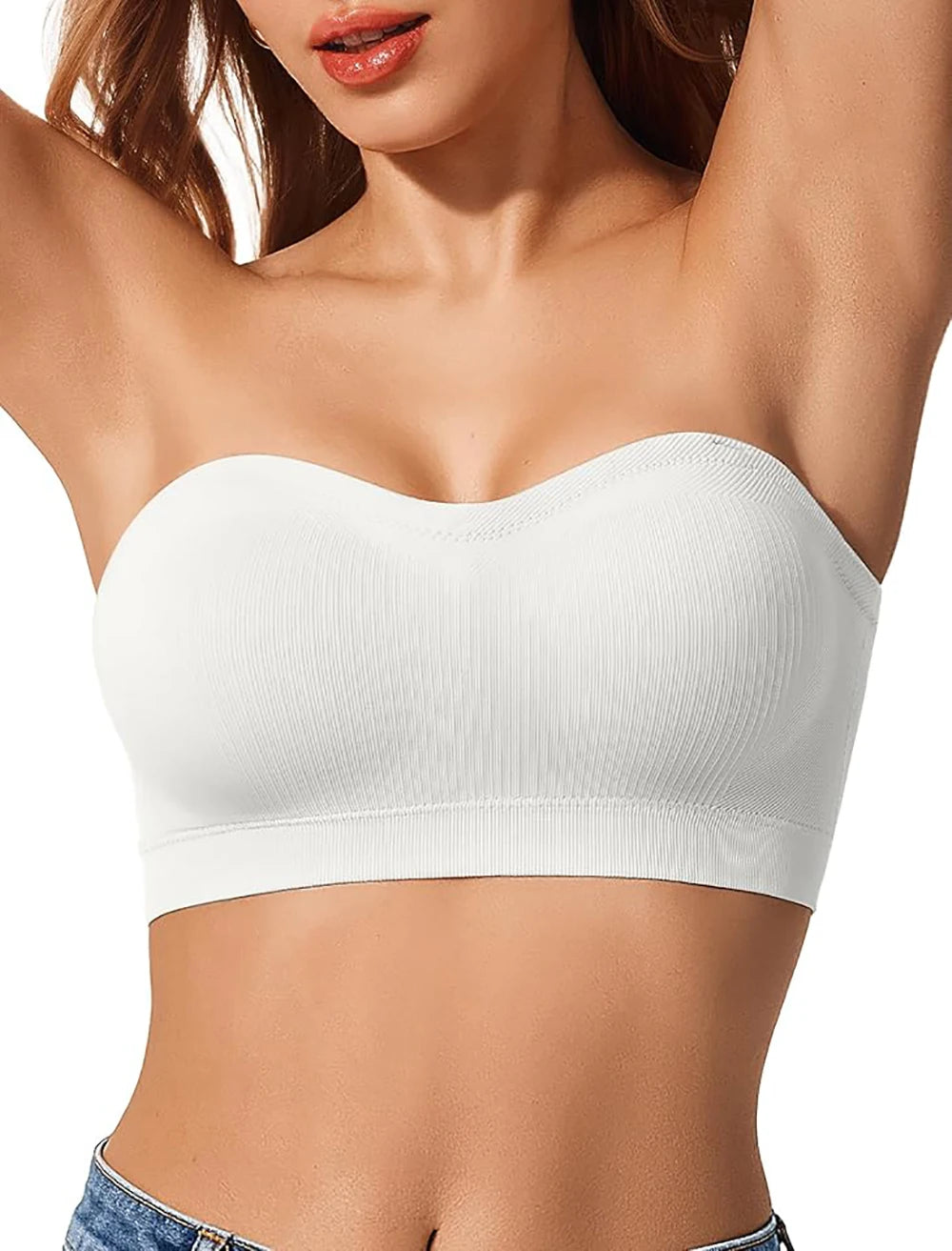 Push Up Strapless Bras For Women Supportive Bandeau Bra Non Slip No Underwire Padded Tube Tops Comfort Soft Wireless Daily Bras
