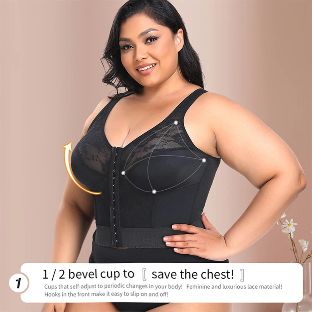 Push Up Bras with Non-adjusted Straps Women Long Tank Top Bra Front Closure Support Bras in Plus Size