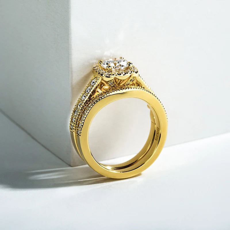 14K Gold Color Ring Set For Women 925 Sterling Silver 1 Carat All Moissanite Engagement Ring