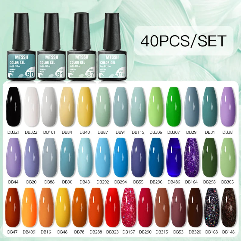 Mtssii 20/40/60Pcs Nail Gel Polish Set Kit Nude Pink Glitter Nail Art UV Gel Manicure Set Vernis Semi Permanent Base Top Coat