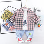 Baby Boy Clothes 0-5 Years Old Spring And Autumn Cotton Suit Boy Letter Plaid Hooded Shirt + Pants Baby Boy Two-Piece Suit