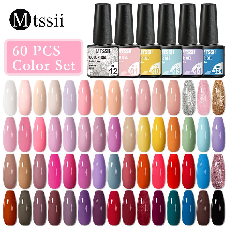 Mtssii 20/40/60Pcs Nail Gel Polish Set Kit Nude Pink Glitter Nail Art UV Gel Manicure Set Vernis Semi Permanent Base Top Coat