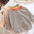 Boys and Girls T-shirt Long Sleeved Children's Base Shirt Spring and Autumn Pure Cotton Casual Versatile Striped Baby Top