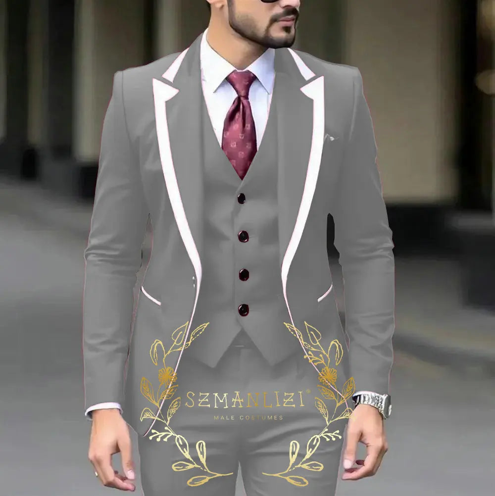 Royal Blue Wedding Tuxedos Men Suit Peak Lapel Terno Masculino Slim Fit Groom Prom Man Blazer Custom 3 Pieces Jacket Pant Vest