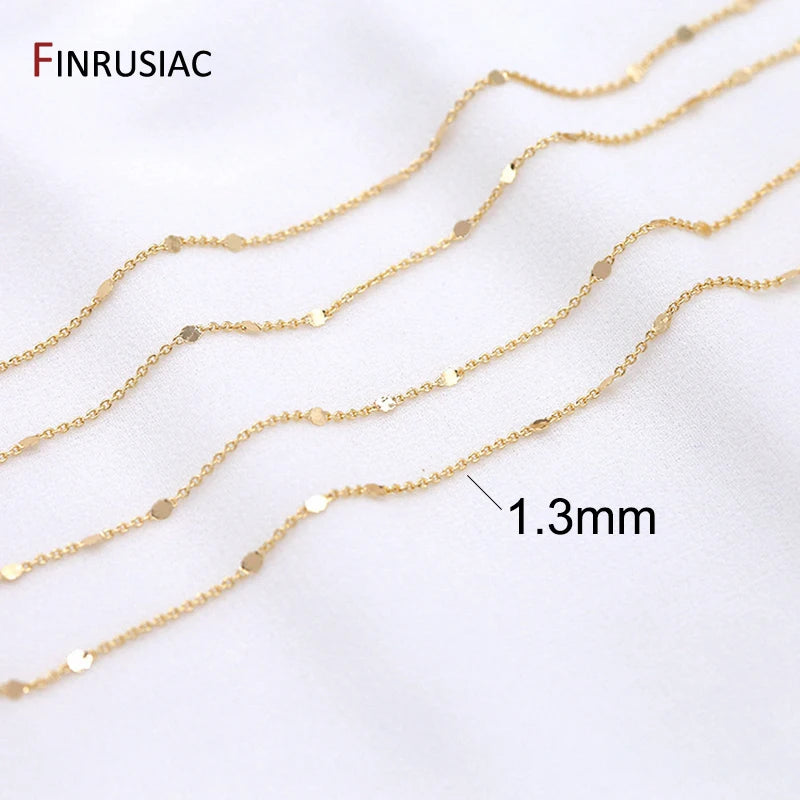 14K Real Gold Plated 1.3mm Thin Chain For DIY Jewelry Making, Wholesale Brass Chains Accessories Findings