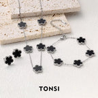 14K Gold Plated Cinquefoil Link Bracelet White Black Red Green Lucky Bracelet Necklace Earrings Jewellery Gifts Fashion Women
