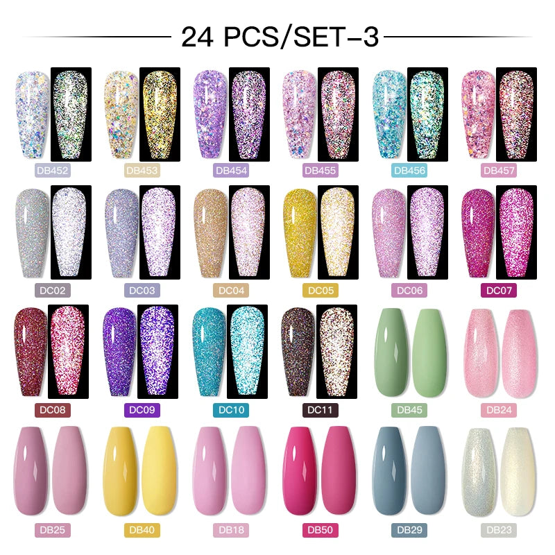 Mtssii 20/40/60Pcs Nail Gel Polish Set Kit Nude Pink Glitter Nail Art UV Gel Manicure Set Vernis Semi Permanent Base Top Coat