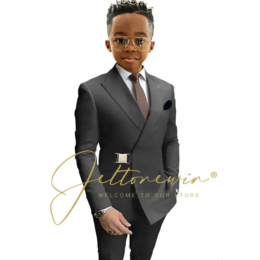Boys Suit Fashion Wedding Tuxedos 2-piece Set Pointed Collar Jacket Double Breasted Blazer Pants for Party