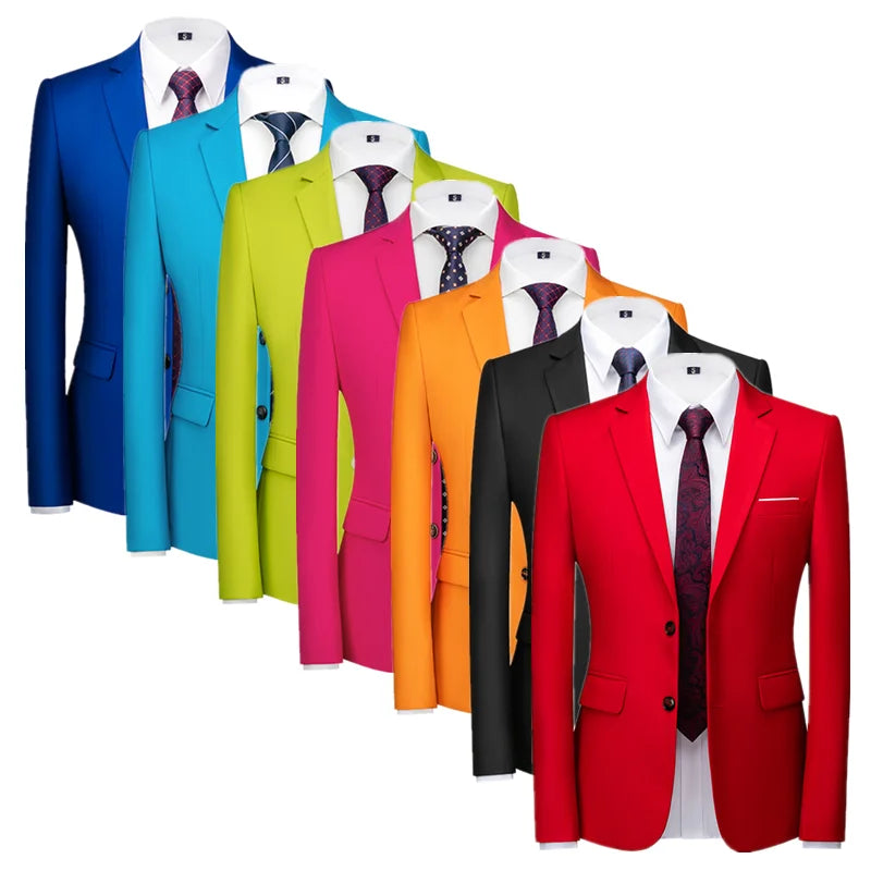 New Men Pure Color Formal Business Social Office Suit Slim Fit Jacket Male Wedding Dance Party Tuxedo Dress Simple Blazers Homme