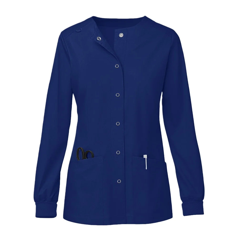 Women O-Neck Nursing Spa Scrub Uniforms Printed Scrubs Top Cartoon Medical Uniform Stretch Scrubs Top Long Sleeve Medicale Femme