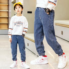 3-12 Years Old Spring Autumn Boys Jeans Fashion Splicing Slim Fit Style Long Denim Pants For Kids Children Trousers