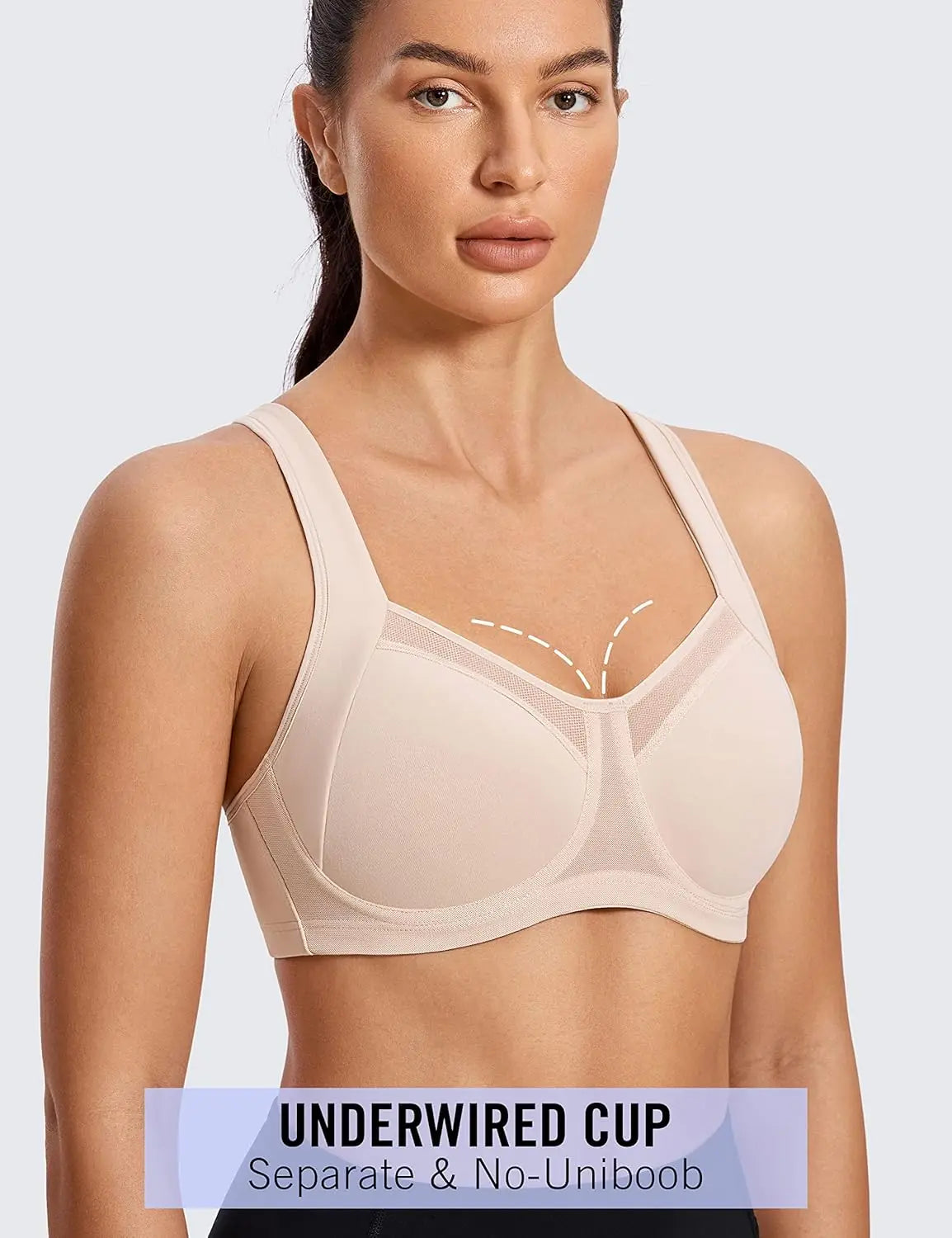 High Impact Sports Bras for Women High Support Unlined Underwire Racerback No Uniboob Workout Bra