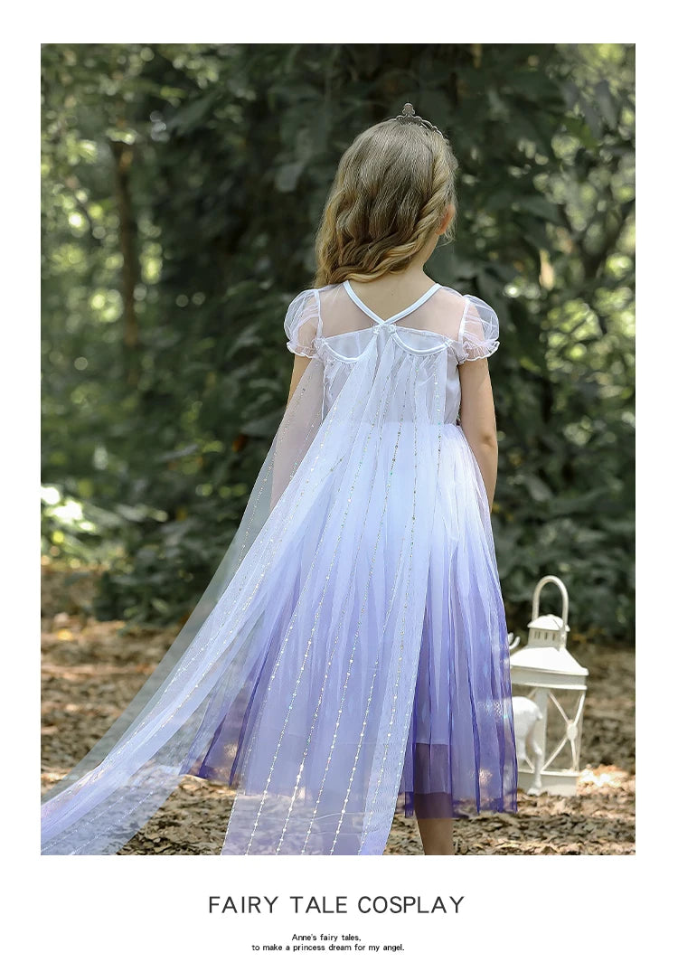 Elsa Dress Kids Girl Formal Princess Long Dress Summer Halloween Party Costumes Children's Frozen 2 Clothes for 3-12 Years Old